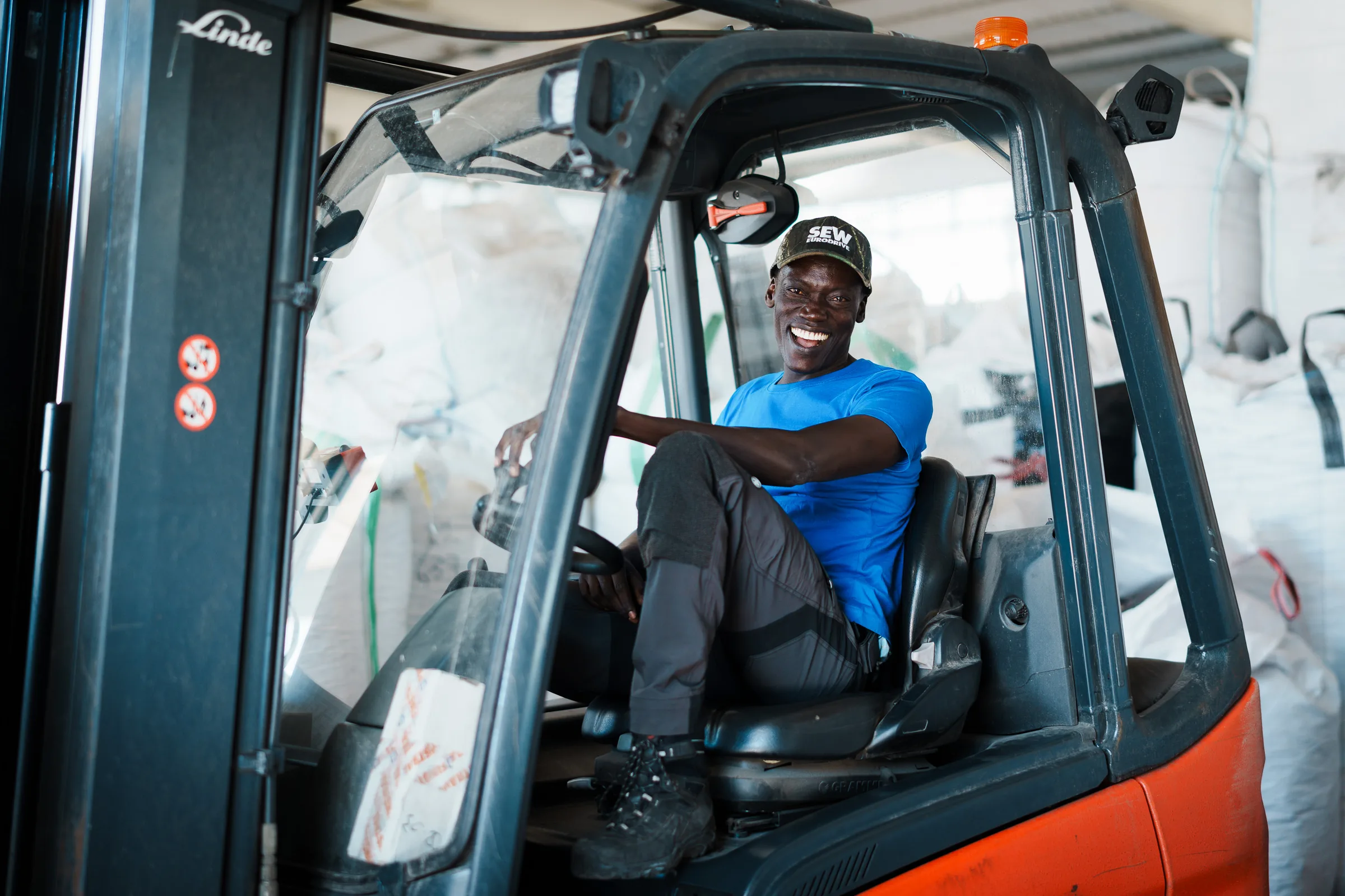 Forklift driver of Zambon GmbH operating a forklift