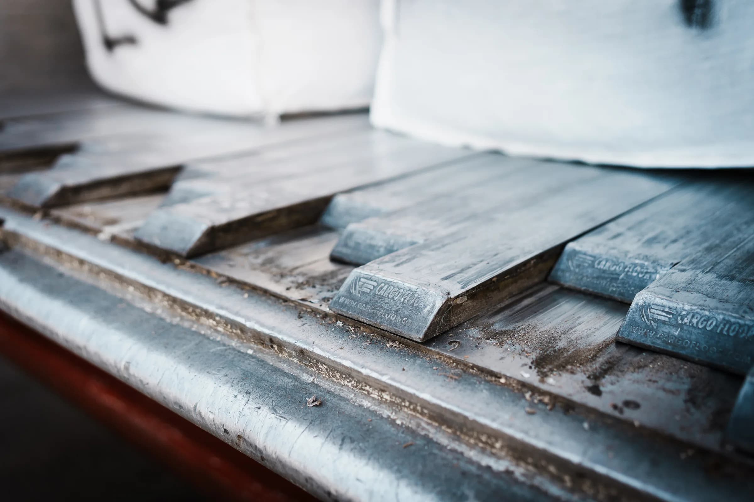 Walking floor of a Zambon semi-trailer, close up