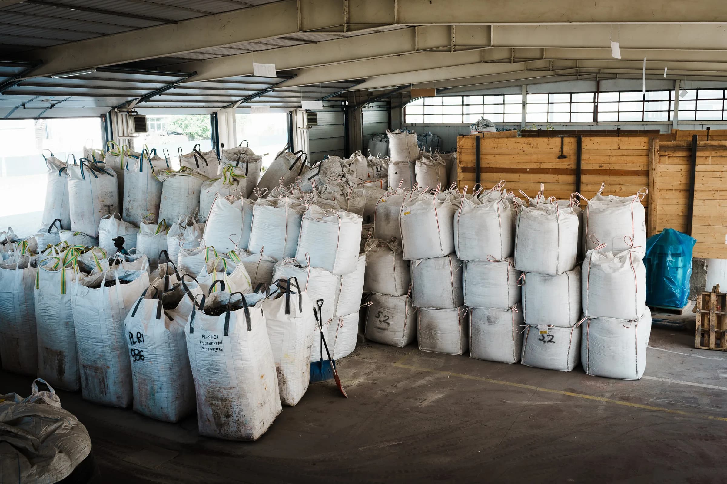 Warehouse with big bags at the San Giacomo site
